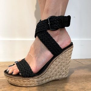 Stuart Weitzman Braided Strap Wedges in Black Size 9, Women’s-USED